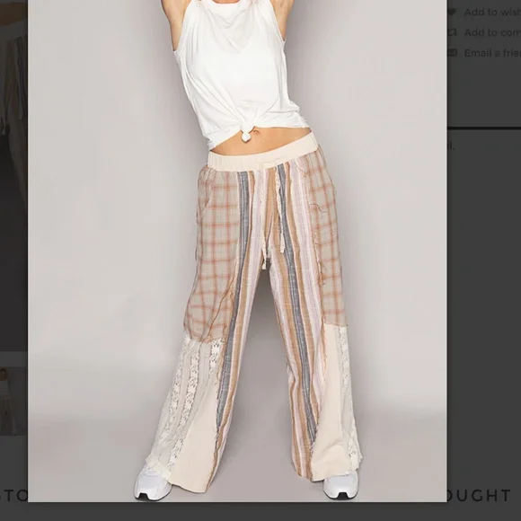 POL 💚 454 POL Plaid with Lace Detail Knit Pants SR21A - Picture 5 of 8